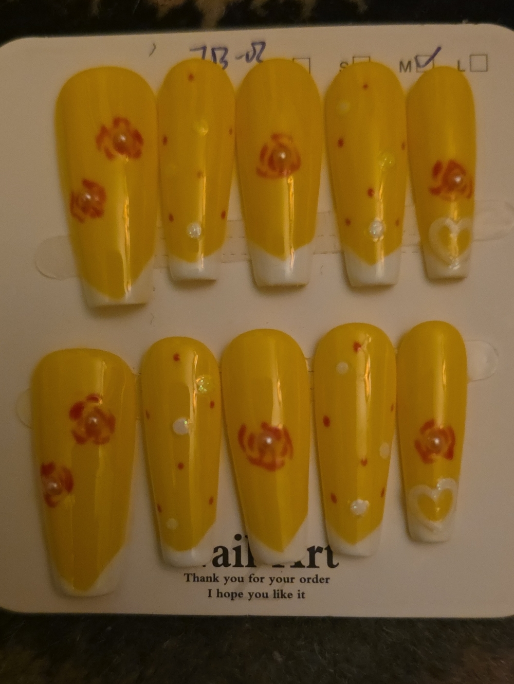 Yellow Floral Press-On Nail Set by Size Med